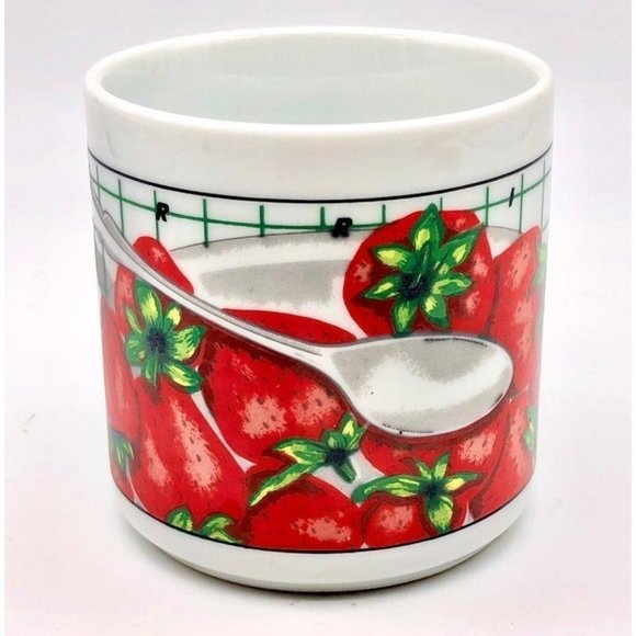 Retro HBBZ Design Coffee Tea Cocoa Mug Strawberries Spoon Cereal Checkerboard - Picture 5 of 9